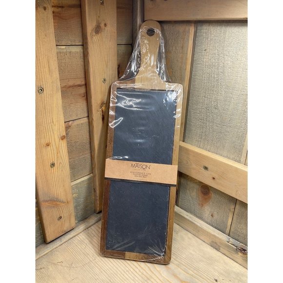 New Maison Acacia Wood & Slate Serving Tray Paddle Cutting Board with handle - Picture 1 of 5